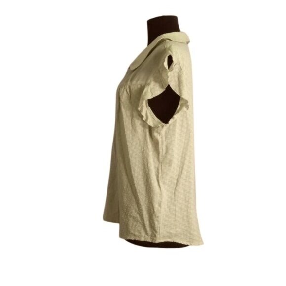 ModCloth L Blouse Womens Green Flutter Sleeve Button Popover Top Textured Fabric - Picture 10 of 12